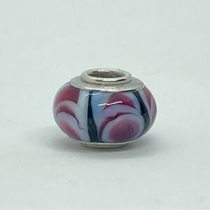 Amoré & Baci 925 Italy Pink White & Black Swirls Murano Glass Charm Bead